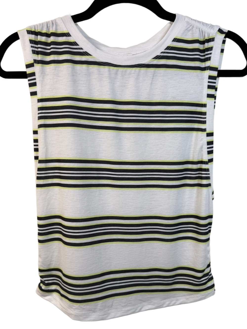 FP Movement by Free People White Muscle Tank with Black and Lime Stripe Detail